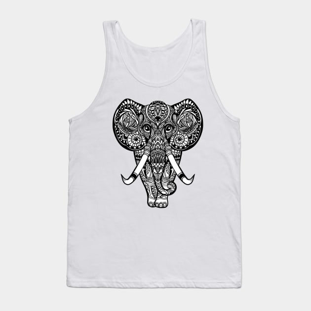 Vintage graphic vector Indian lotus ethnic elephant. African tribal ornament. Tank Top by 9georgeDoodle